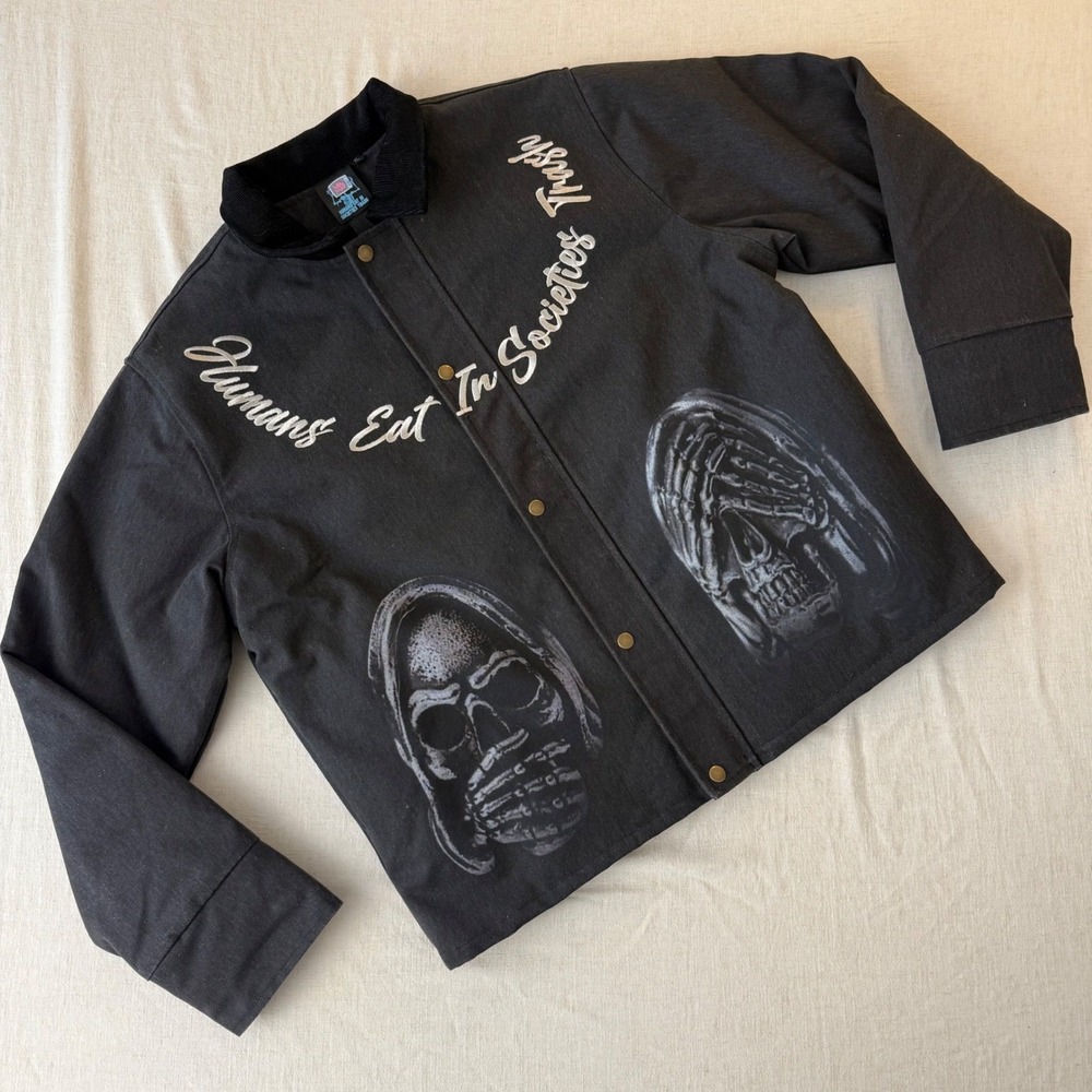 Humans Eat In Societies Trash HEIST Canvas Jacket Mens XL Black Skull Grunge Alt - Picture 8 of 12
